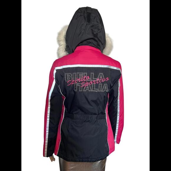 Stylish Pink & Black Winter Jacket with Fur Hood - Picture 4 of 9
